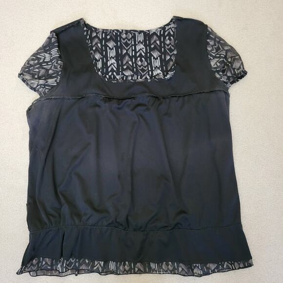 Reitmans Plus Petite 18 Pullover Top Lined Body Sheer Cap Sleeve Black White - Picture 7 of 14